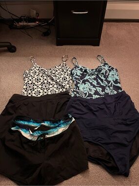 Lands' End Two-Piece Tankini Sets in Navy, Black & Aqua Floral